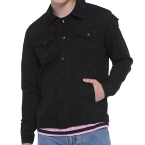 Hot Topic jacket men's size small black destructed denim unisex 100% Cotton
